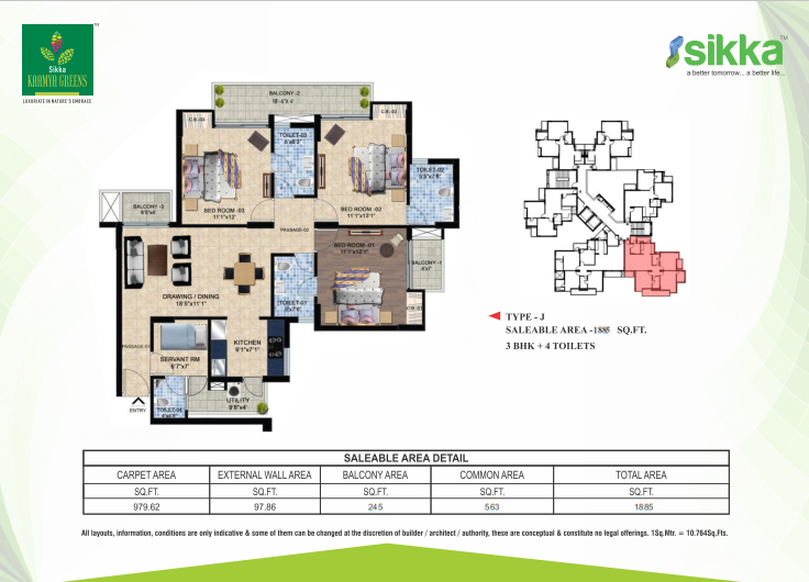 3BHK Servant 1885 sqft